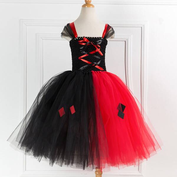 

Toddler Girls Two Tone Mesh Hem Halloween Costume Party Dress, Multicolor