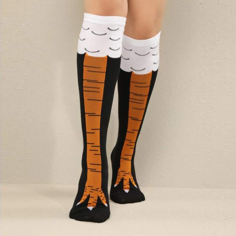 

Chicken Feet Print Over The Calf Socks, Black