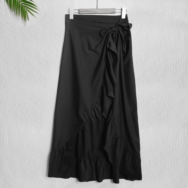 

Ruffle Trim Cover Up Skirt, Black