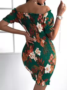 Zolique 滿身花卉打褶前抽繩緊身連衣裙 - 彩色 - 查看 2