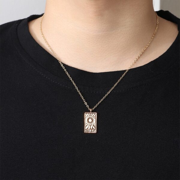 

Men Sun Decor Geometric Charm Necklace, Gold