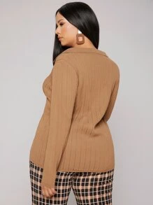 Plus Button Up Cardigan - Khaki - View 2