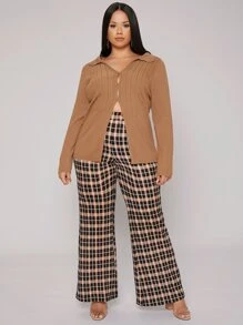 Plus Button Up Cardigan - Khaki - View 3