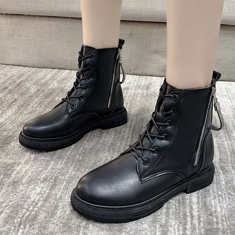 

Side Zipper Combat Boots, Black