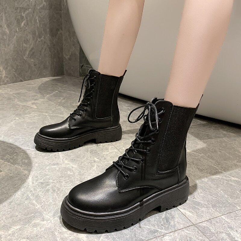 

Minimalist Lace-up Front Combat Boots, Black