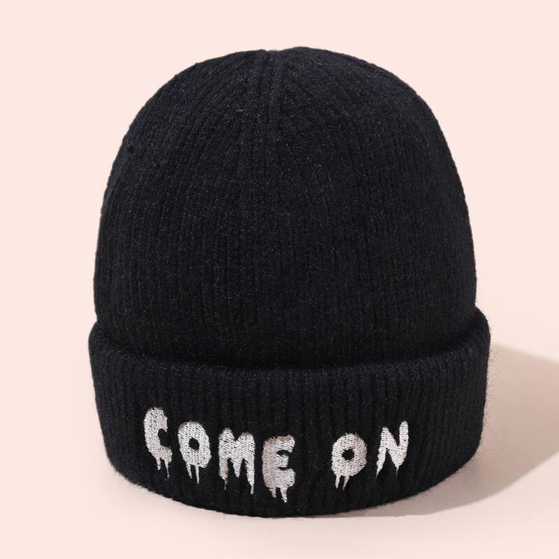 

Letter Embroidery Hat, Black