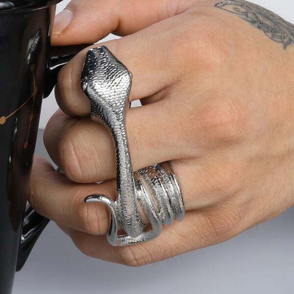 

Men Snake Decor Ring, Antique silver