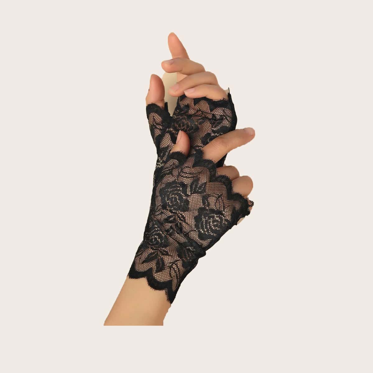 

Floral Lace Gloves, Black