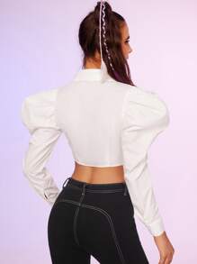 SHEIN Camisa de manga gigot con botón delantero 2 en 1 corto - Blanco - Ver 3