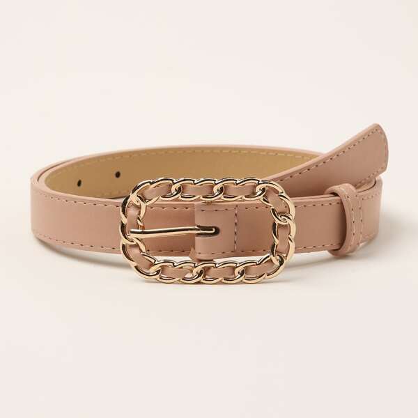 

Metal Buckle Belt With Hole Punch, Baby pink