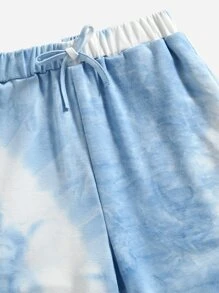 SHEIN Bộ hai mảnh Gái Thắt nút Lá thư Cà vạt nhuộm Giải trí - Xanh và trắng - Xem 4