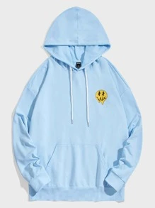 Manfinity RebelGame 男士字母和卡通圖案落肩袖連帽衫 - 淺藍色 - 查看 2