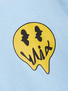 Manfinity RebelGame 男士字母和卡通圖案落肩袖連帽衫 - 淺藍色 - 查看 3