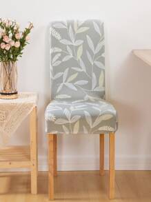 1pc Leaf Print Stretchy Chair Cover, Modern Polyester Leaf Print Dining Chair Slipcover For Household - Multicolor - View 1