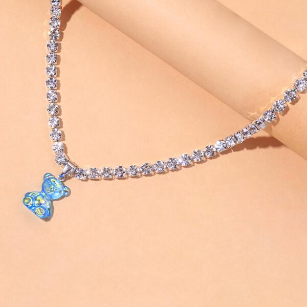 

Bear Charm Necklace, Blue