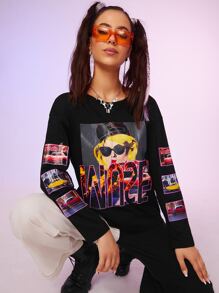 SHEIN Unity Figure & Letter Graphic Tee - Black - View 2