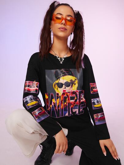 T-shirt avec motif figure et lettre
