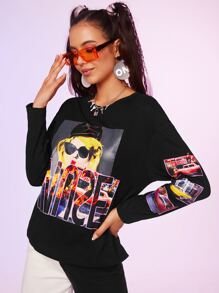 SHEIN Unity Figure & Letter Graphic Tee - Black - View 4