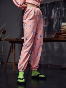 NIKYA Joggers de talle alto con estampado de diamante
