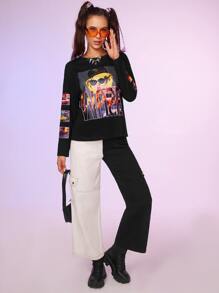 SHEIN Unity Figure & Letter Graphic Tee - Black - View 5