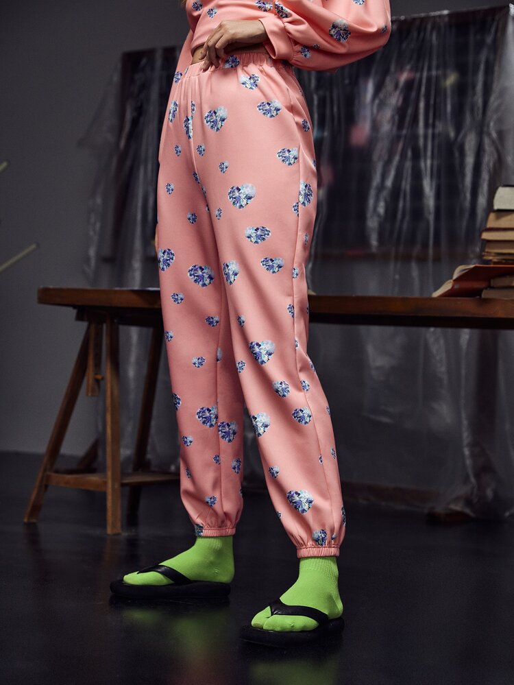 NIKYA Joggers de talle alto con estampado de diamante - Rosa - Añade 1