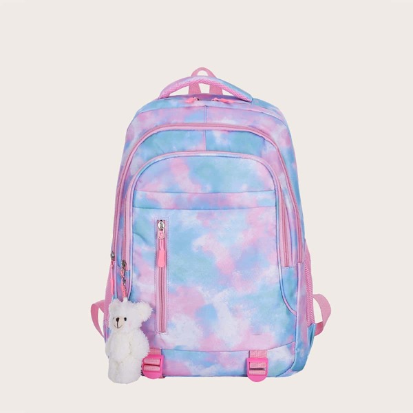 

Doll Decor Tie Dye Pattern Zip Front Backpack, Multicolor