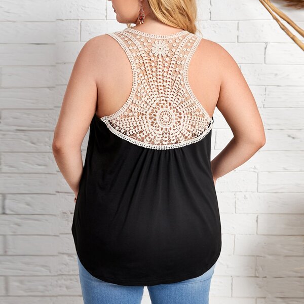 

Plus Floral Lace Back Tank Top, Black