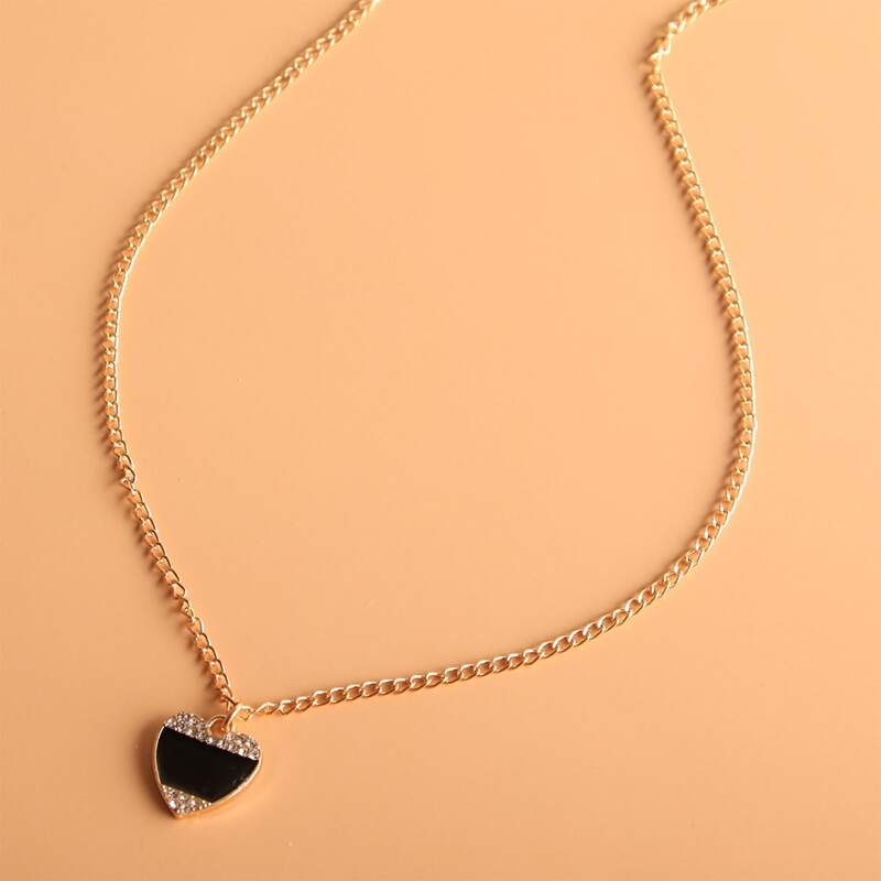 

Heart Pendant Chain Necklace, Black