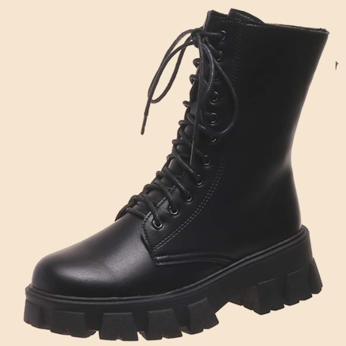 

Lace-up Front Platform Boots, Black