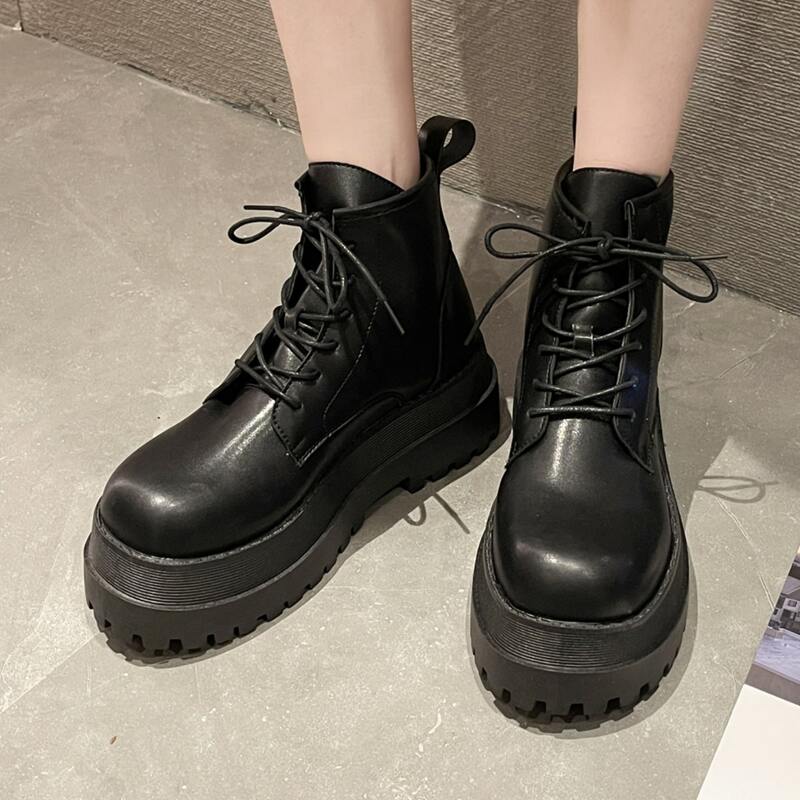 

Lace-up Front Platform Boots, Black