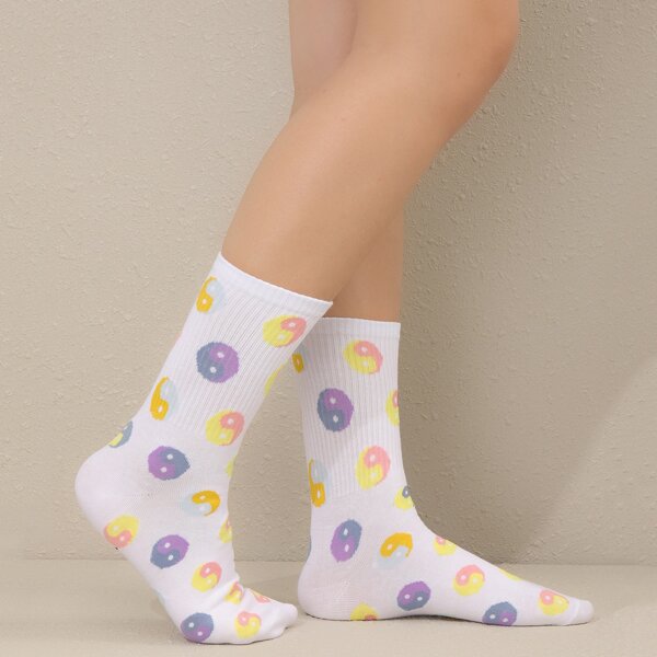 

Yin & Yang Print Crew Socks, White