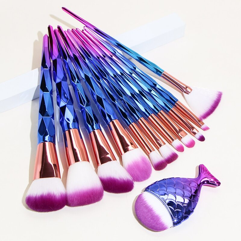 

12pcs Diamond Handle Makeup Brush Set, Purple