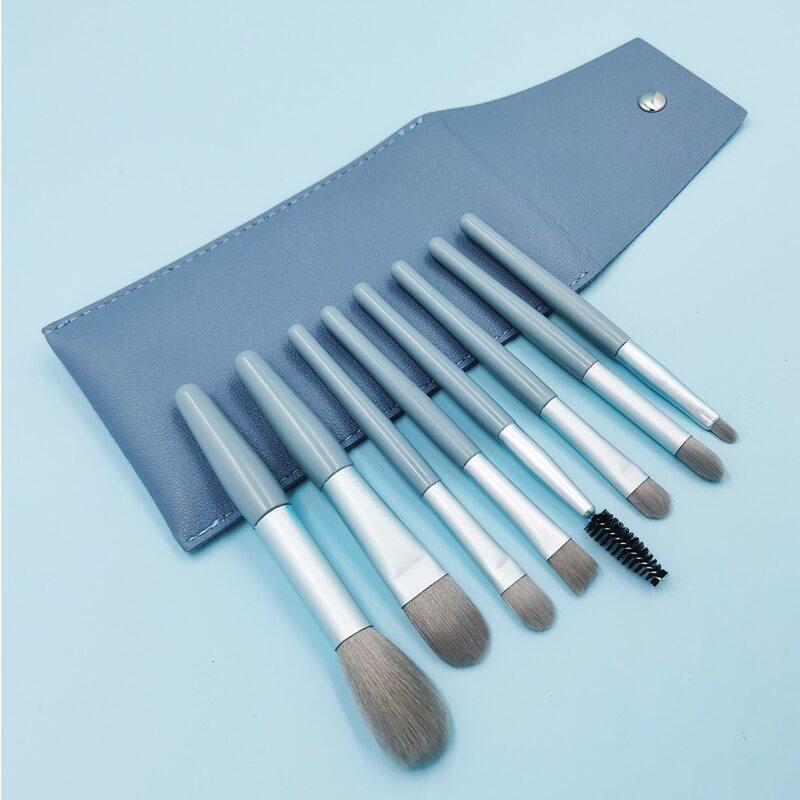 

8pcs Makeup Brush & 1pc Storage Bag, Blue