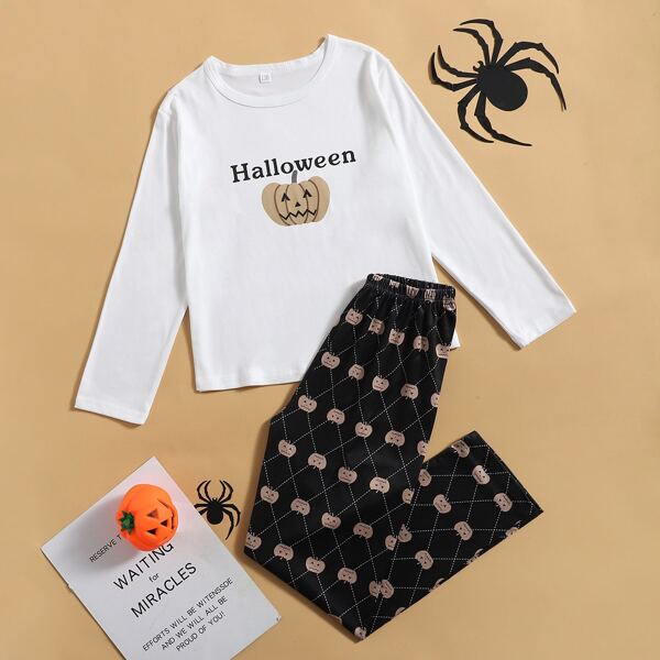

для девочек Домашний комплект с принтом хэллоуин, Черный и белый