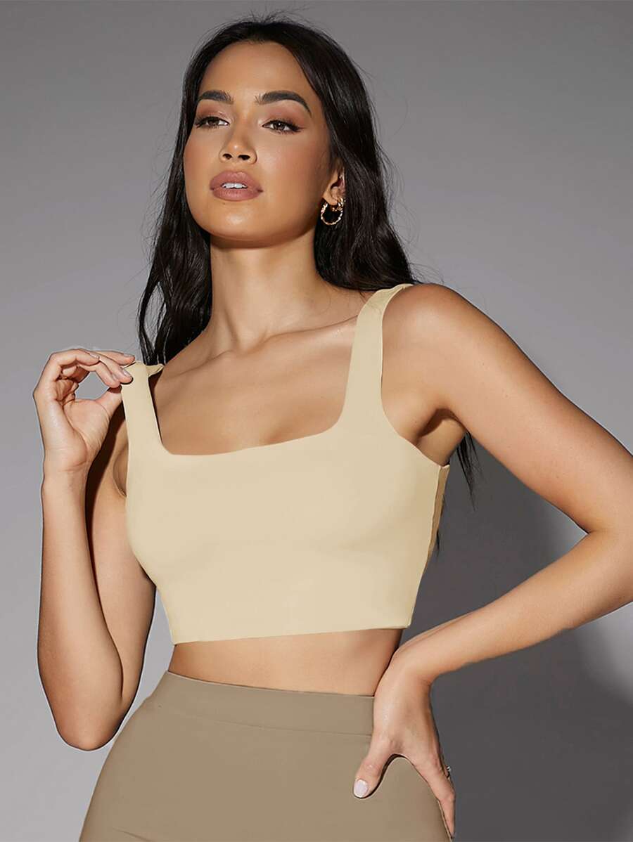 Silquee Low Back Tank Crop Top - Beige - View 1