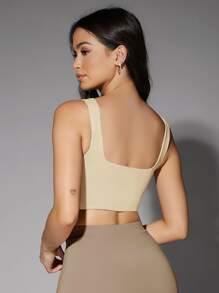 Silquee Low Back Tank Crop Top - Beige - View 2
