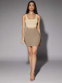 Silquee Low Back Tank Crop Top - Beige - View 5