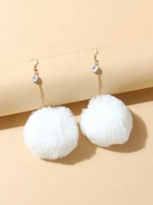 Bông tai thả Pom Pom - trắng - Xem 1