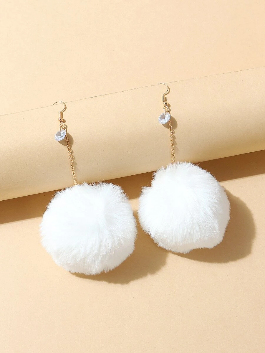 Bông tai thả Pom Pom - trắng - Xem 1