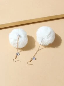 Bông tai thả Pom Pom - trắng - Xem 2