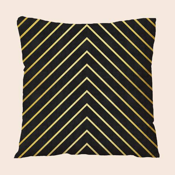 

Line Print Cushion Cover Without Filler, Black