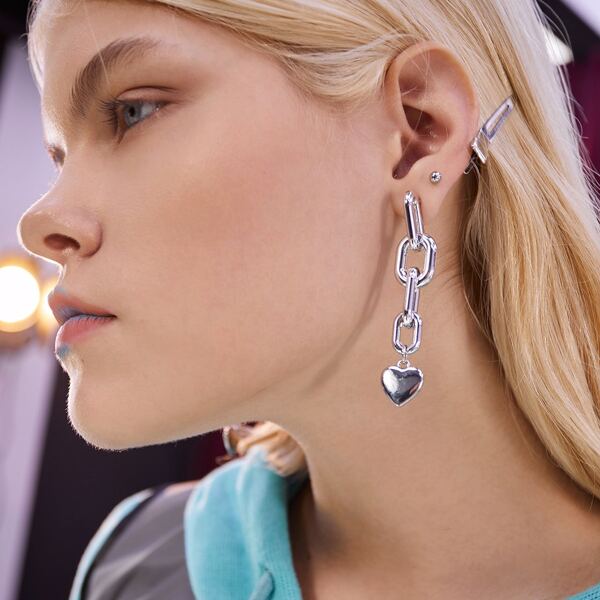 

Heart Drop Earrings, Silver