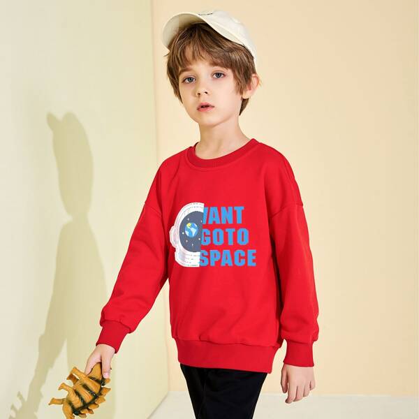 

Boys Slogan & Planet Print Sweatshirt, Red