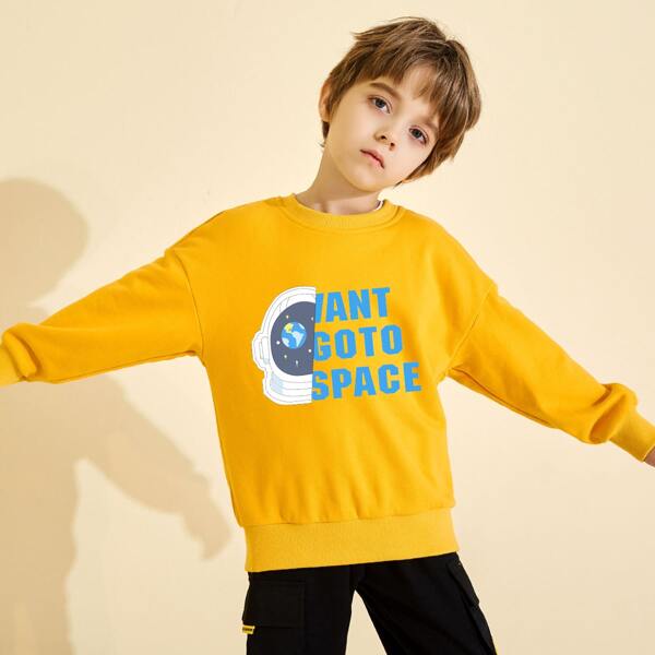 

Boys Slogan & Planet Print Sweatshirt, Yellow