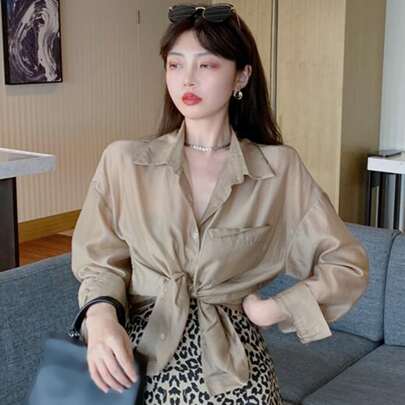 솔리드 드롭 숄더 롱 셔츠