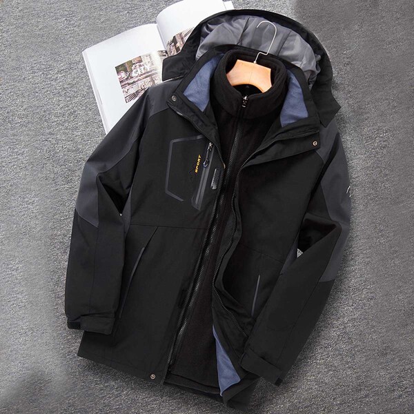 

Men Zip Up Snap Button Hooded Jacket, Black