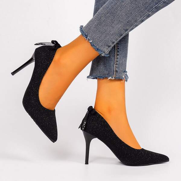 

Bow Decor Stiletto Court Heels, Black