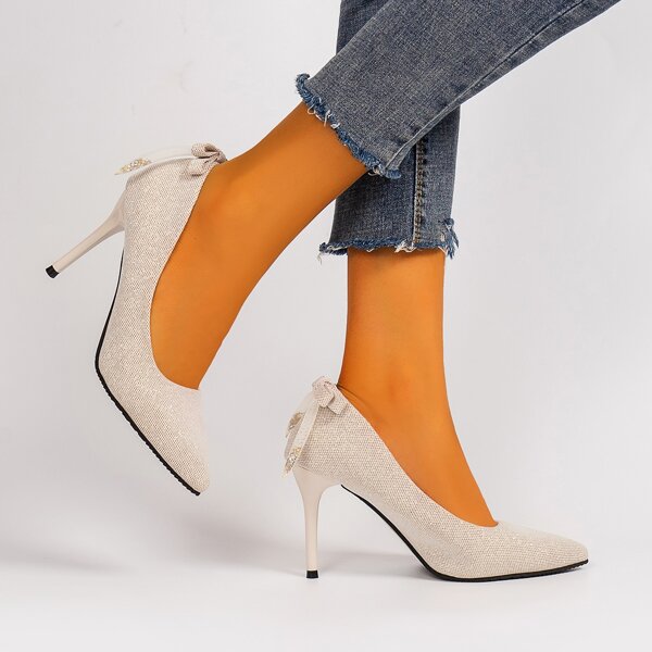 

Bow Decor Stiletto Court Heels, Beige