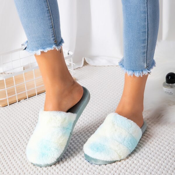 

Fluffy Tie Dye Pattern Slippers, Blue