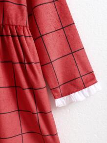 Vestido De Niñitas De Terciopelo Con Estampado De Cuadros Y Cuello Con Volante - Rojo - Ver 3